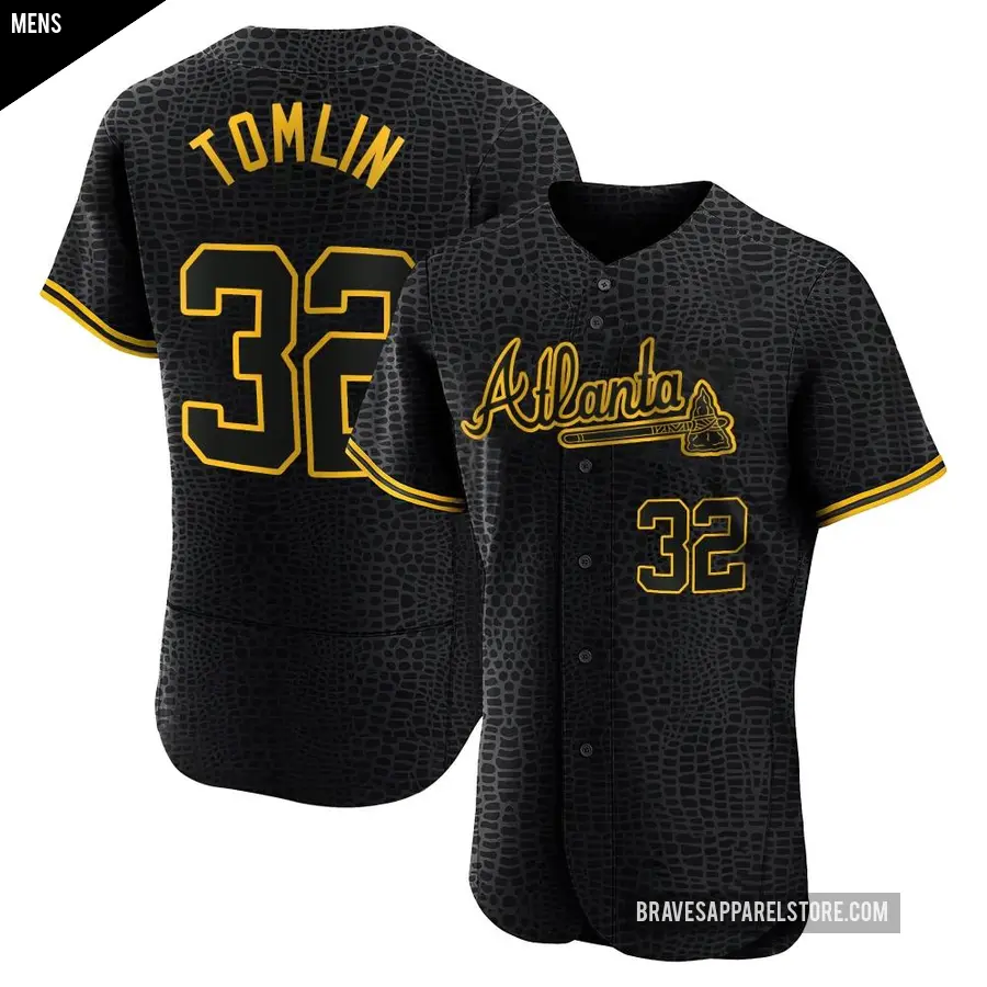 Men's Atlanta Braves ＃32 Josh Tomlin Authentic Black Snake Skin City Jersey