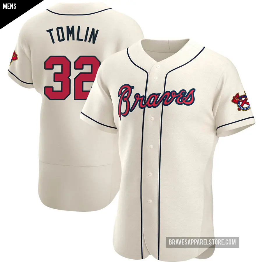 Men's Atlanta Braves ＃32 Josh Tomlin Authentic Cream Alternate Jersey