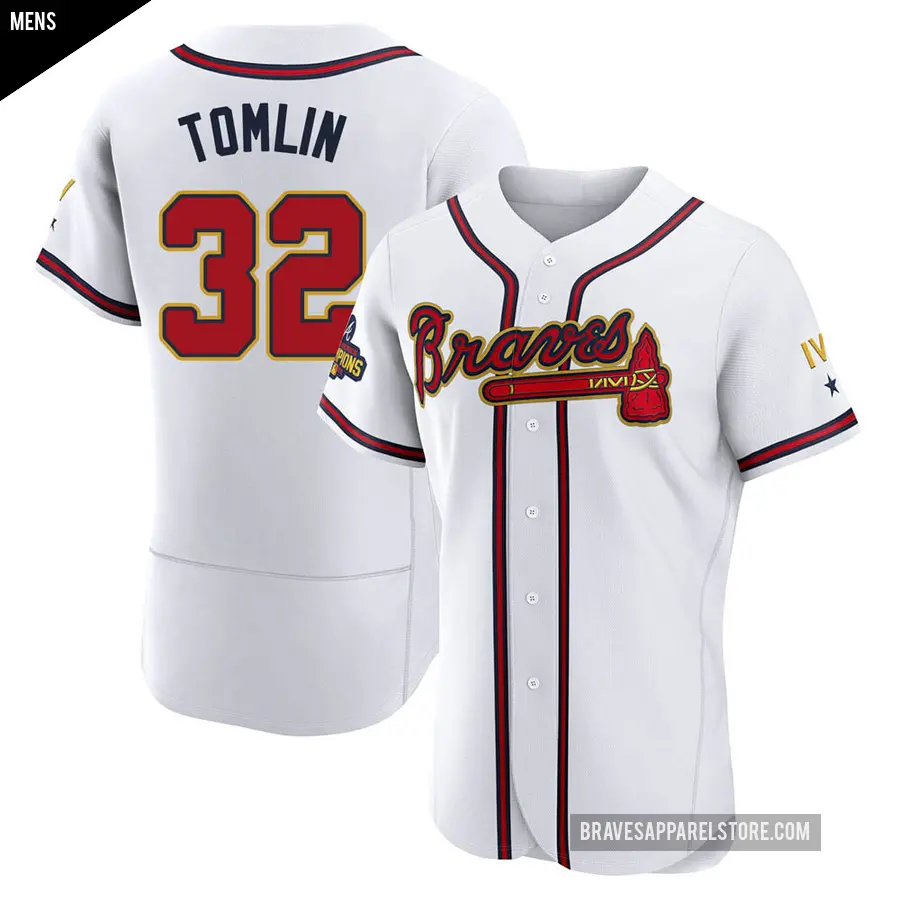 Men's Atlanta Braves ＃32 Josh Tomlin Authentic Gold White 2022 Program Jersey