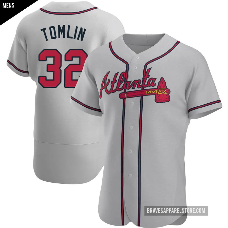 Men's Atlanta Braves ＃32 Josh Tomlin Authentic Gray Road Jersey