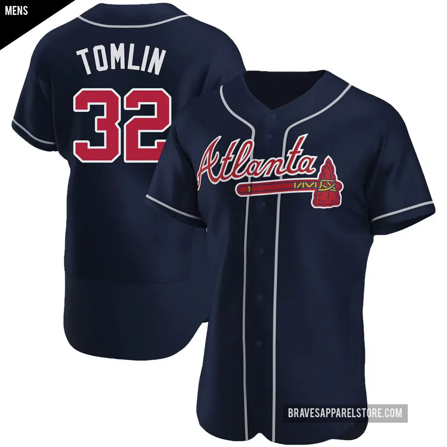 Men's Atlanta Braves ＃32 Josh Tomlin Authentic Navy Alternate Jersey