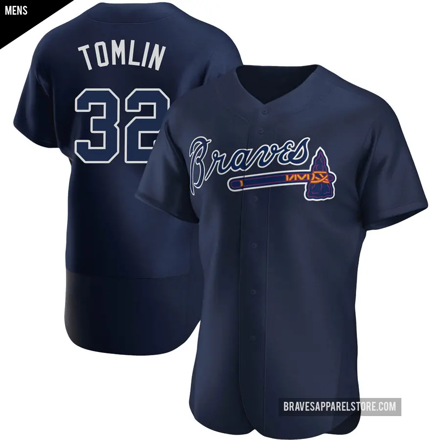 Men's Atlanta Braves ＃32 Josh Tomlin Authentic Navy Alternate Team Name Jersey