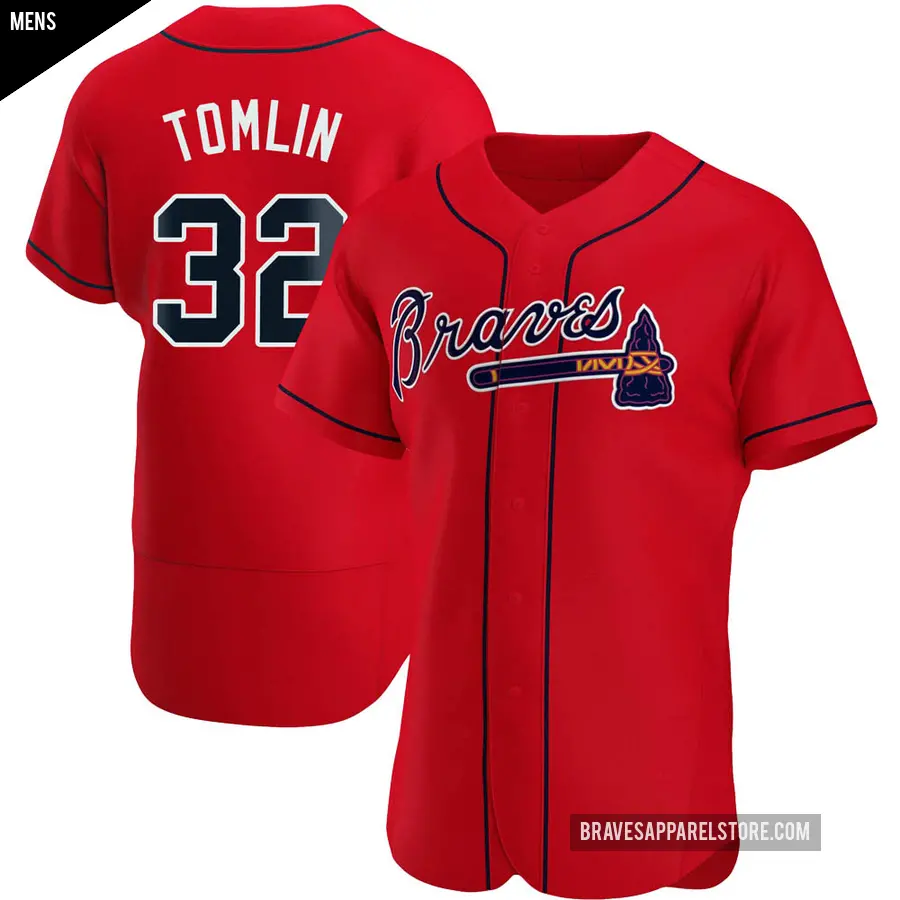 Men's Atlanta Braves ＃32 Josh Tomlin Authentic Red Alternate Jersey