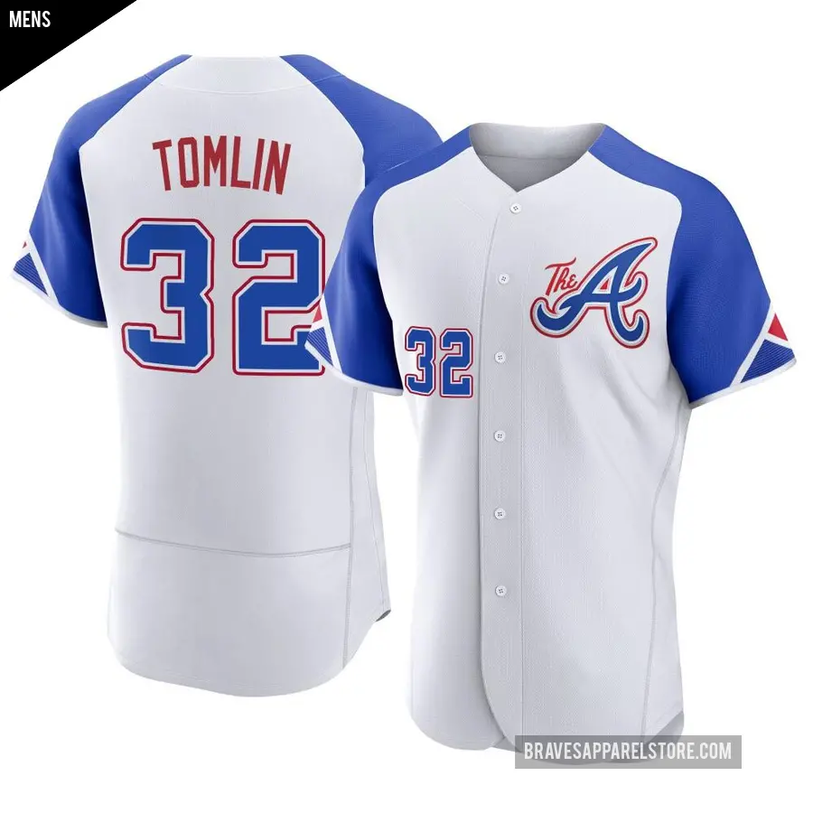 Men's Atlanta Braves ＃32 Josh Tomlin Authentic White 2023 City Connect Jersey