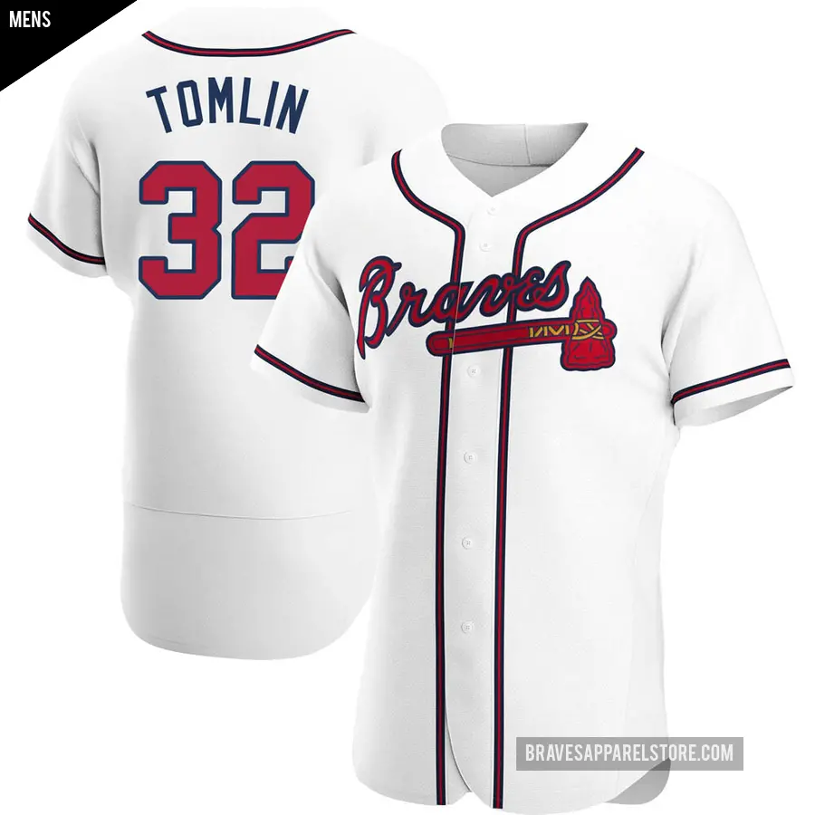 Men's Atlanta Braves ＃32 Josh Tomlin Authentic White Home Jersey