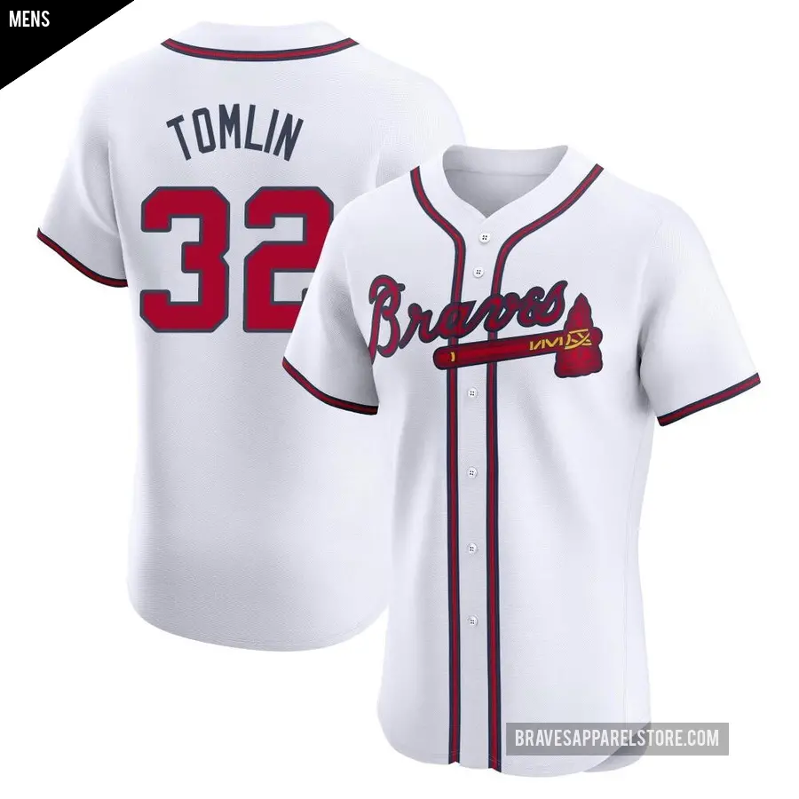 Men's Atlanta Braves ＃32 Josh Tomlin Elite White Home Jersey