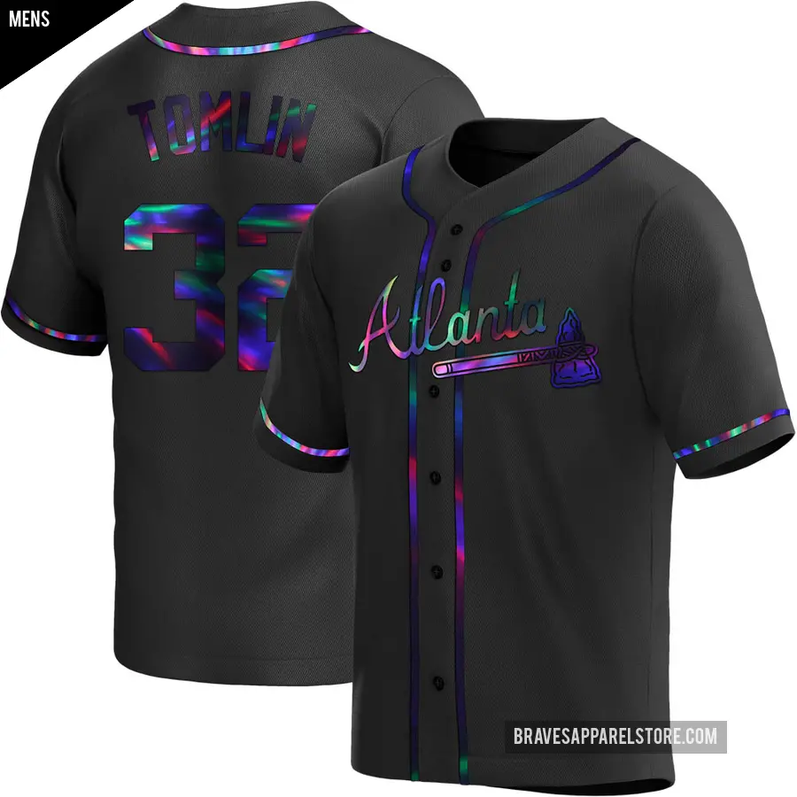 Men's Atlanta Braves ＃32 Josh Tomlin Replica Black Holographic Alternate Jersey