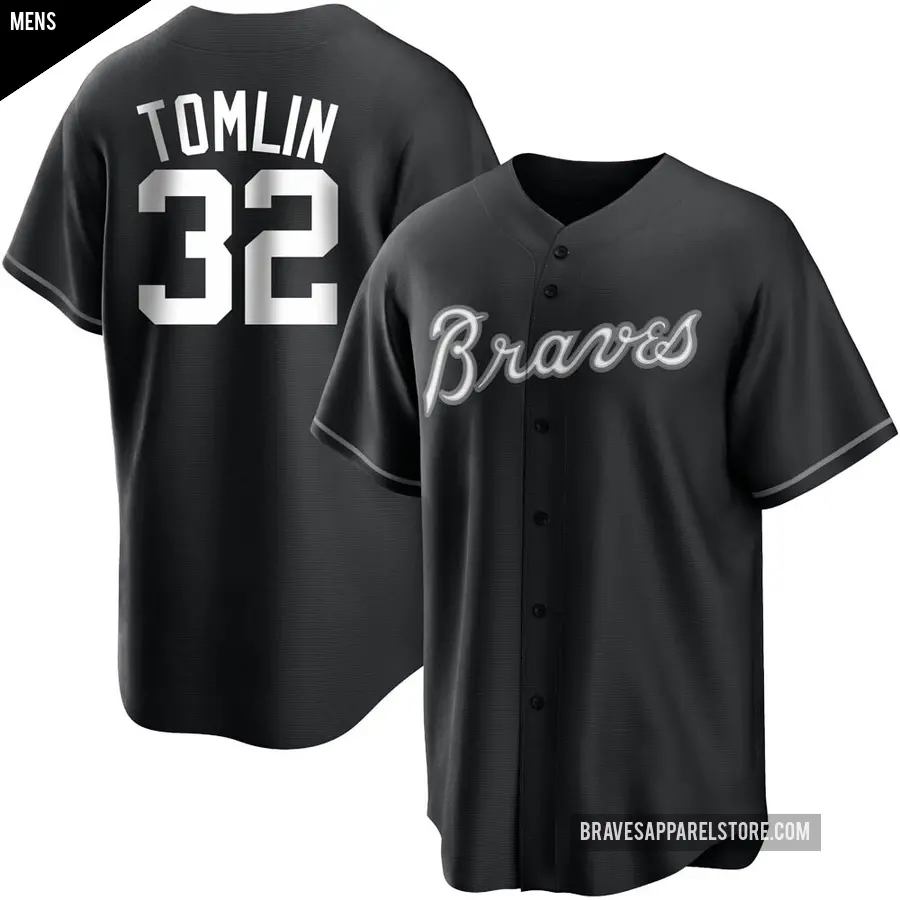 Men's Atlanta Braves ＃32 Josh Tomlin Replica Black/White Jersey