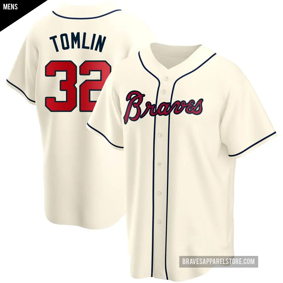 Men's Atlanta Braves ＃32 Josh Tomlin Replica Cream Alternate Jersey