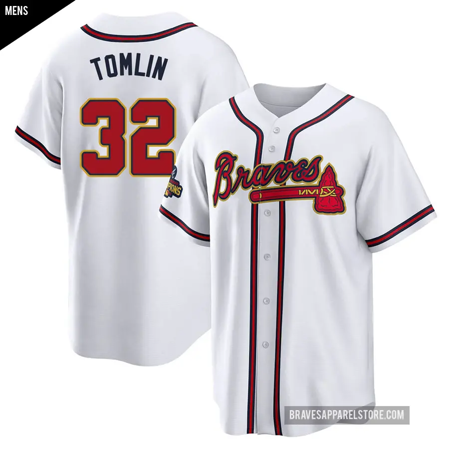 Men's Atlanta Braves ＃32 Josh Tomlin Replica Gold White 2022 Program Jersey