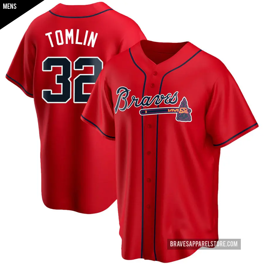 Men's Atlanta Braves ＃32 Josh Tomlin Replica Red Alternate Jersey