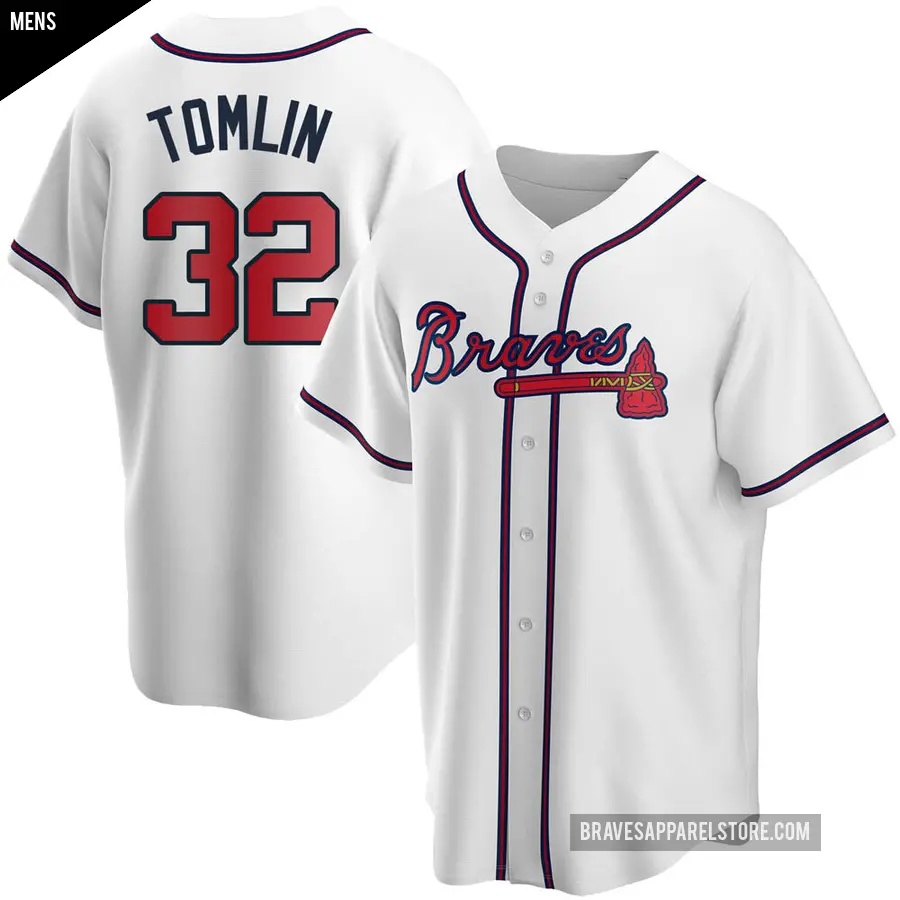 Men's Atlanta Braves ＃32 Josh Tomlin Replica White Home Jersey