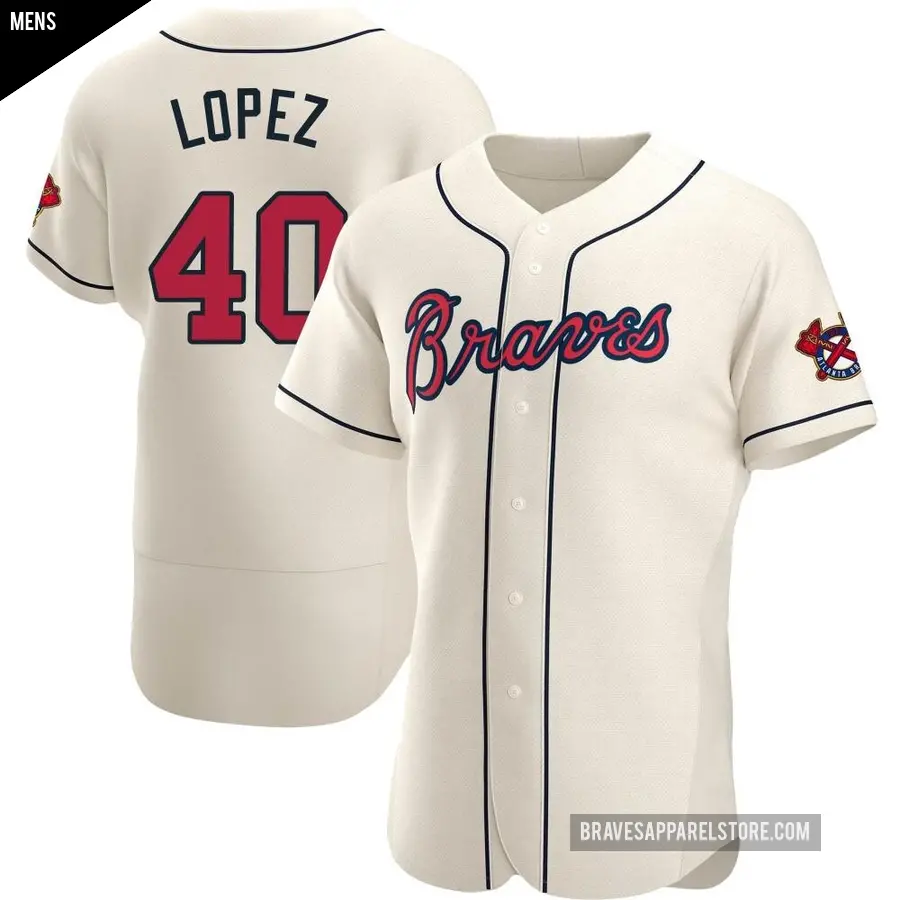 Men's Atlanta Braves ＃40 Reynaldo Lopez Authentic Cream Alternate Jersey