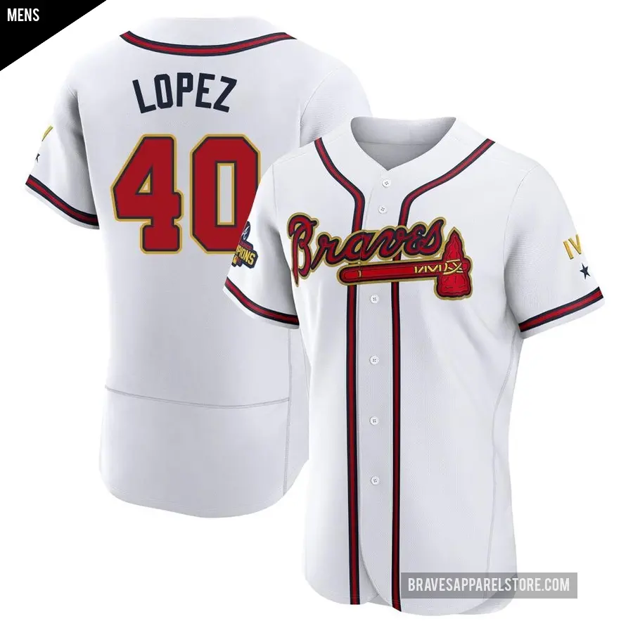 Men's Atlanta Braves ＃40 Reynaldo Lopez Authentic Gold White 2022 Program Jersey