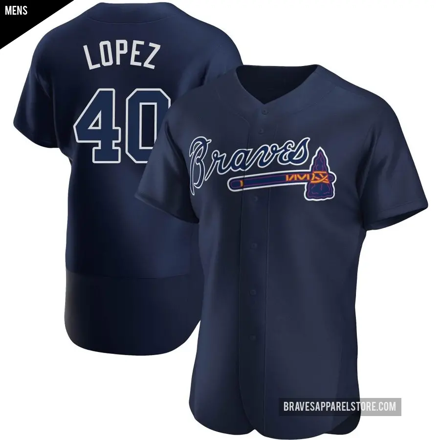 Men's Atlanta Braves ＃40 Reynaldo Lopez Authentic Navy Alternate Team Name Jersey