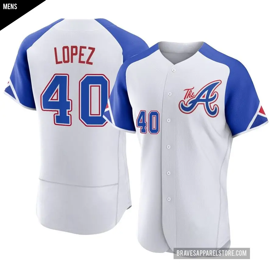 Men's Atlanta Braves ＃40 Reynaldo Lopez Authentic White 2023 City Connect Jersey