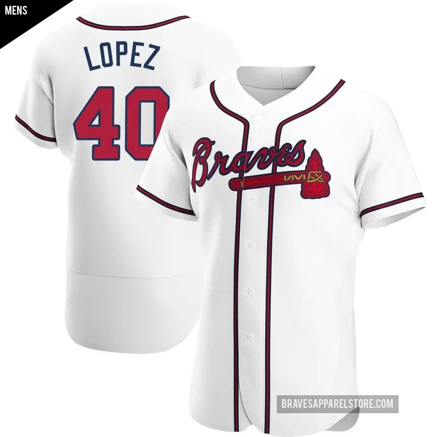 Men's Atlanta Braves ＃40 Reynaldo Lopez Authentic White Home Jersey