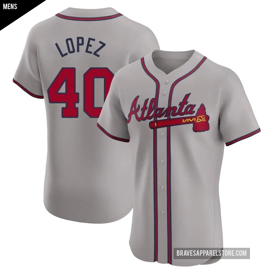 Men's Atlanta Braves ＃40 Reynaldo Lopez Elite Gray Road Jersey