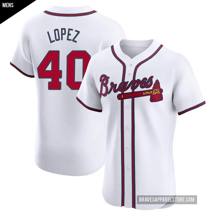 Men's Atlanta Braves ＃40 Reynaldo Lopez Elite White Home Jersey