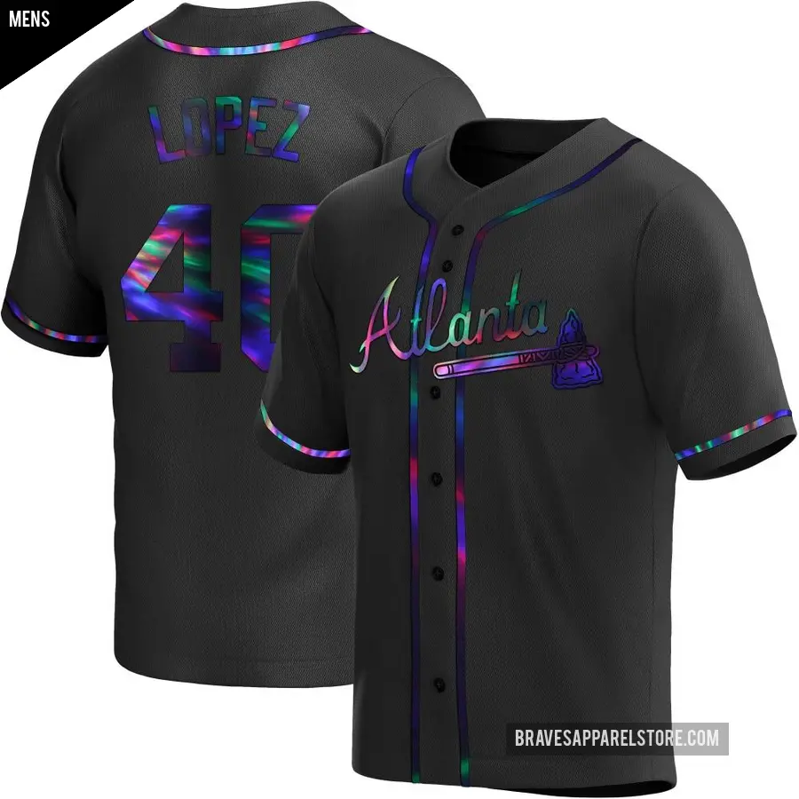 Men's Atlanta Braves ＃40 Reynaldo Lopez Replica Black Holographic Alternate Jersey