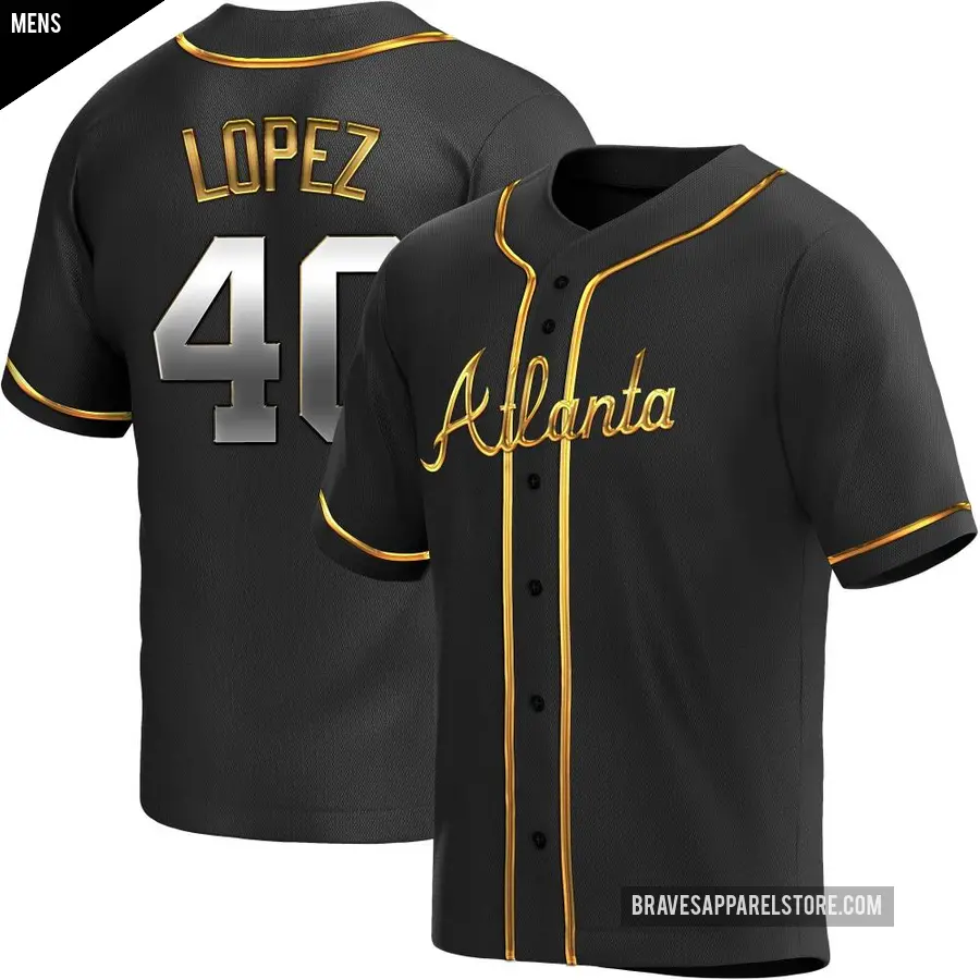 Men's Atlanta Braves ＃40 Reynaldo Lopez Replica Gold Black en Alternate Jersey