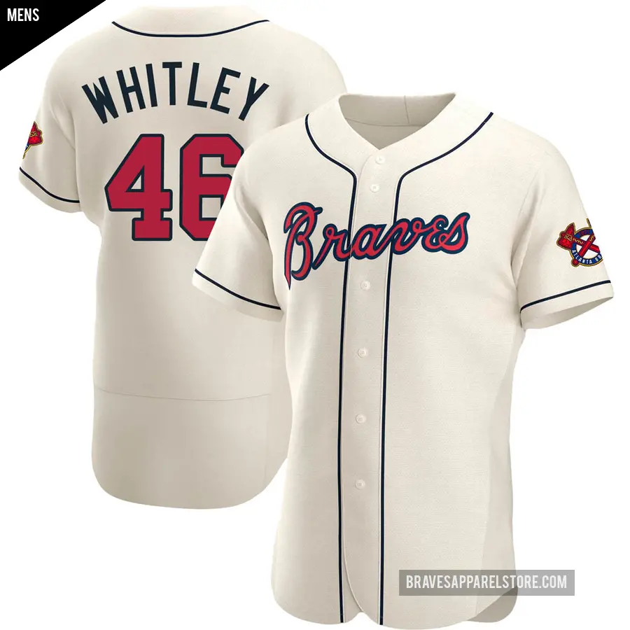 Men's Atlanta Braves ＃46 Chase Whitley Authentic Cream Alternate Jersey