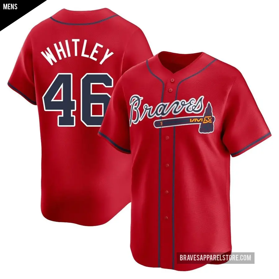 Men's Atlanta Braves ＃46 Chase Whitley Limited Red Alternate Jersey