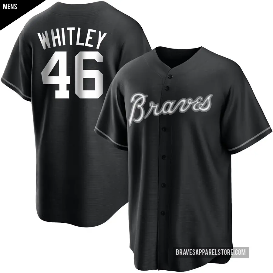 Men's Atlanta Braves ＃46 Chase Whitley Replica Black/White Jersey