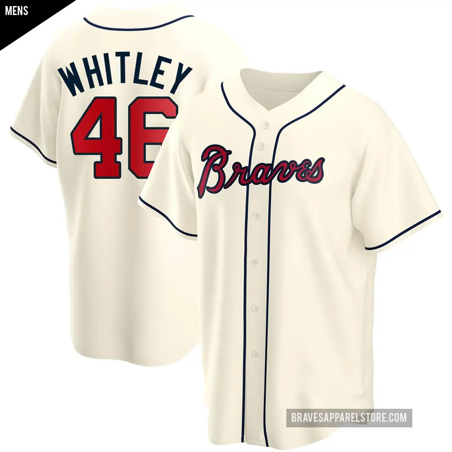 Men's Atlanta Braves ＃46 Chase Whitley Replica Cream Alternate Jersey