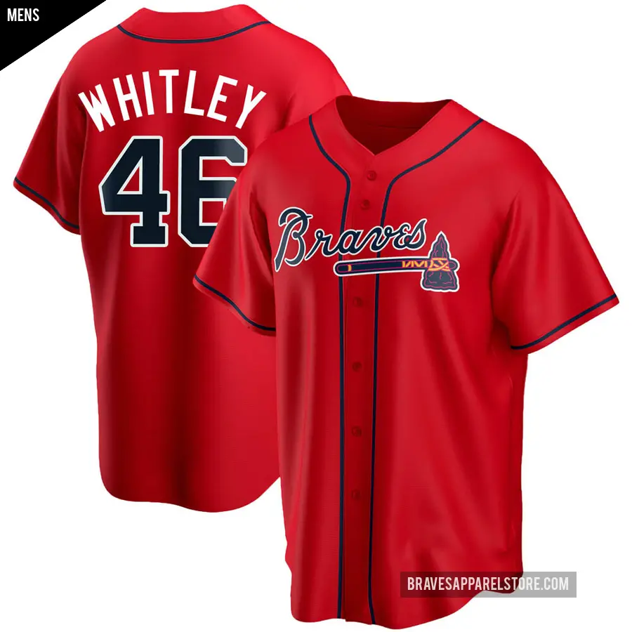 Men's Atlanta Braves ＃46 Chase Whitley Replica Red Alternate Jersey