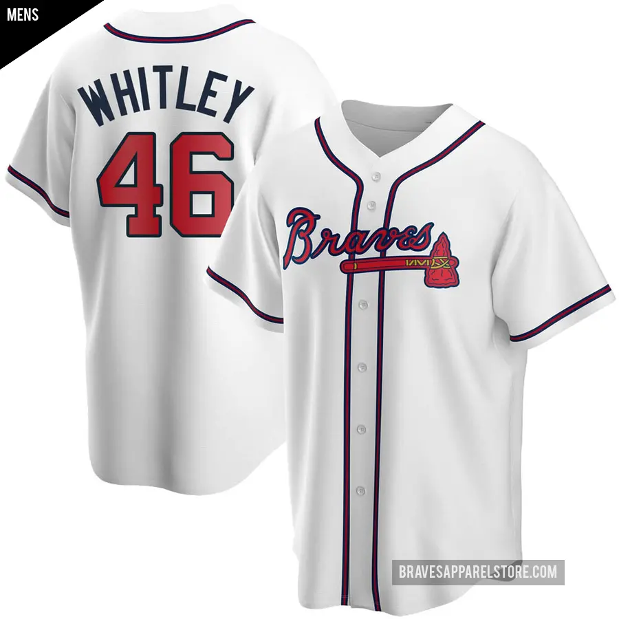 Men's Atlanta Braves ＃46 Chase Whitley Replica White Home Jersey