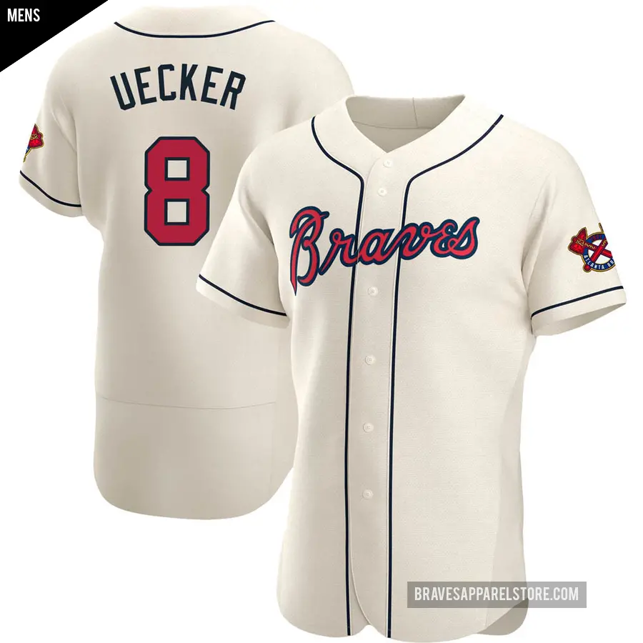 Men's Atlanta Braves ＃8 Bob Uecker Authentic Cream Alternate Jersey