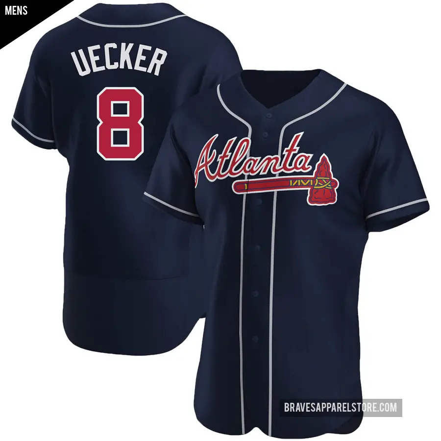 Men's Atlanta Braves ＃8 Bob Uecker Authentic Navy Alternate Jersey