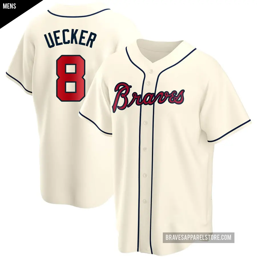 Men's Atlanta Braves ＃8 Bob Uecker Replica Cream Alternate Jersey