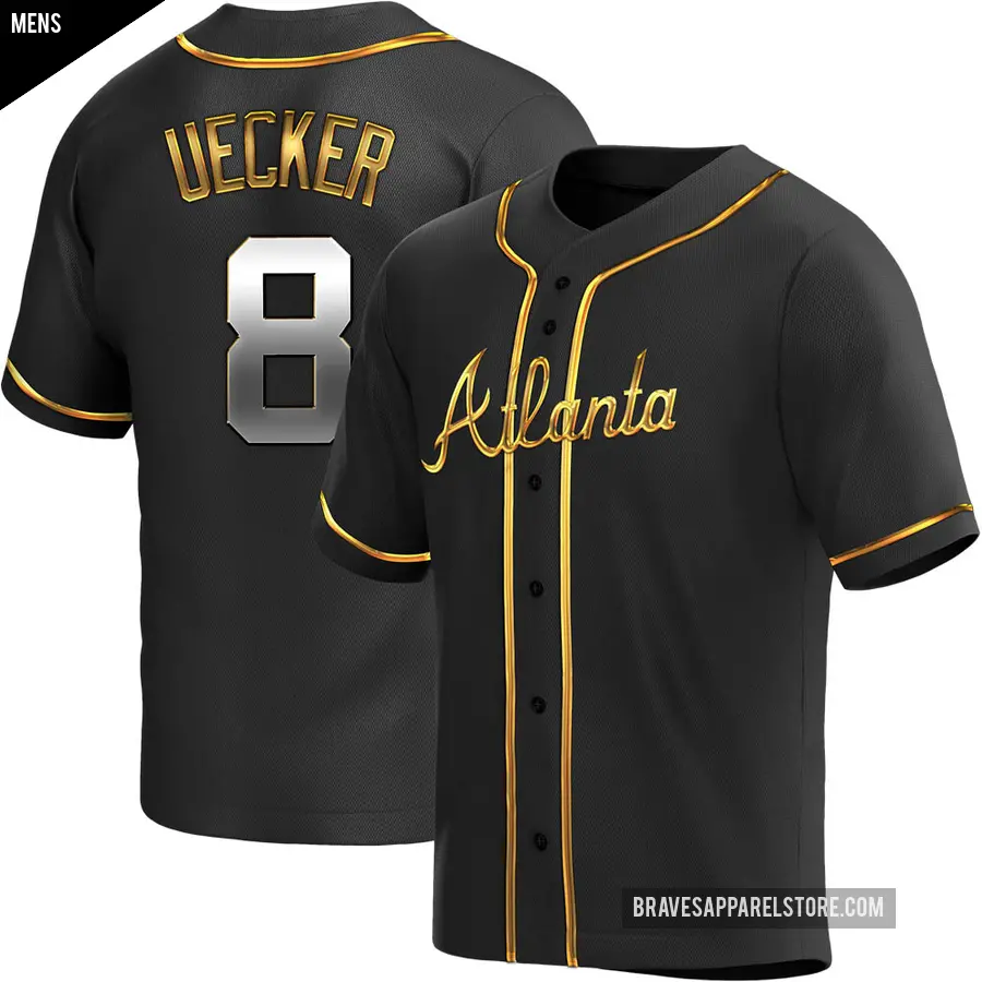 Men's Atlanta Braves ＃8 Bob Uecker Replica Gold Black en Alternate Jersey