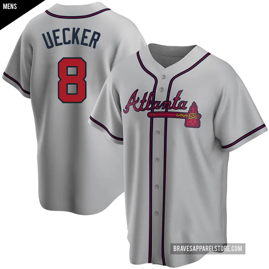 Men's Atlanta Braves ＃8 Bob Uecker Replica Gray Road Jersey