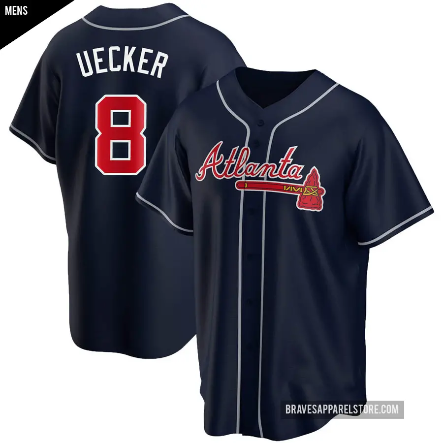 Men's Atlanta Braves ＃8 Bob Uecker Replica Navy Alternate Jersey