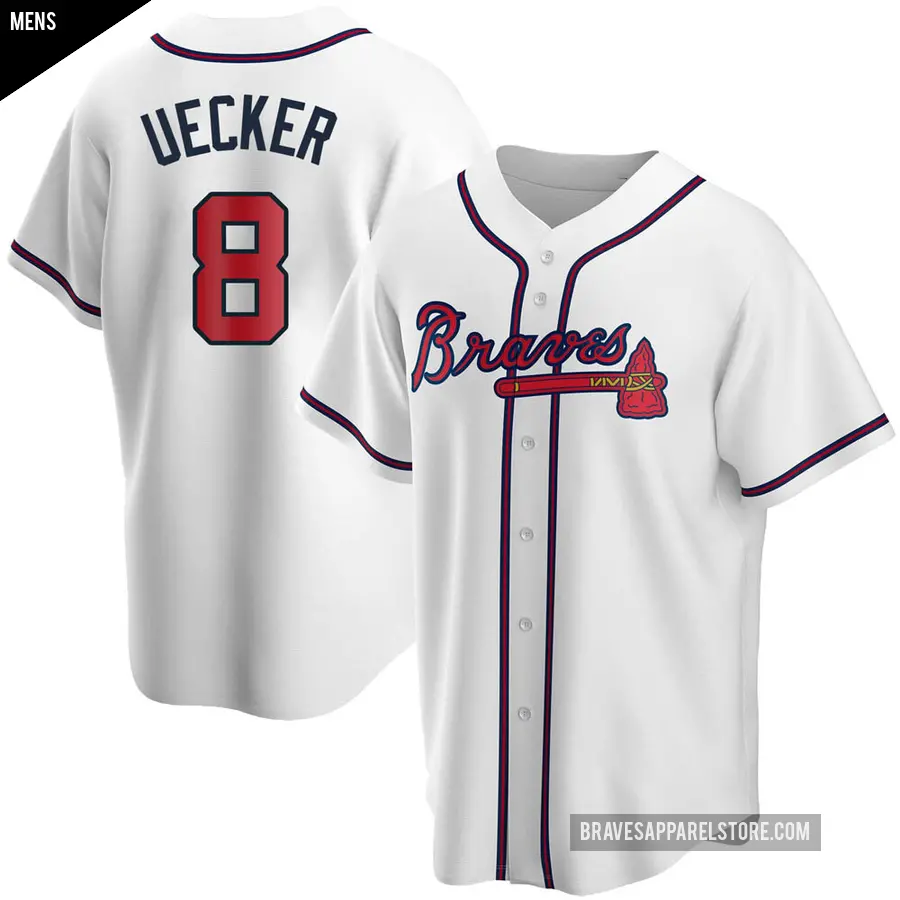 Men's Atlanta Braves ＃8 Bob Uecker Replica White Home Jersey