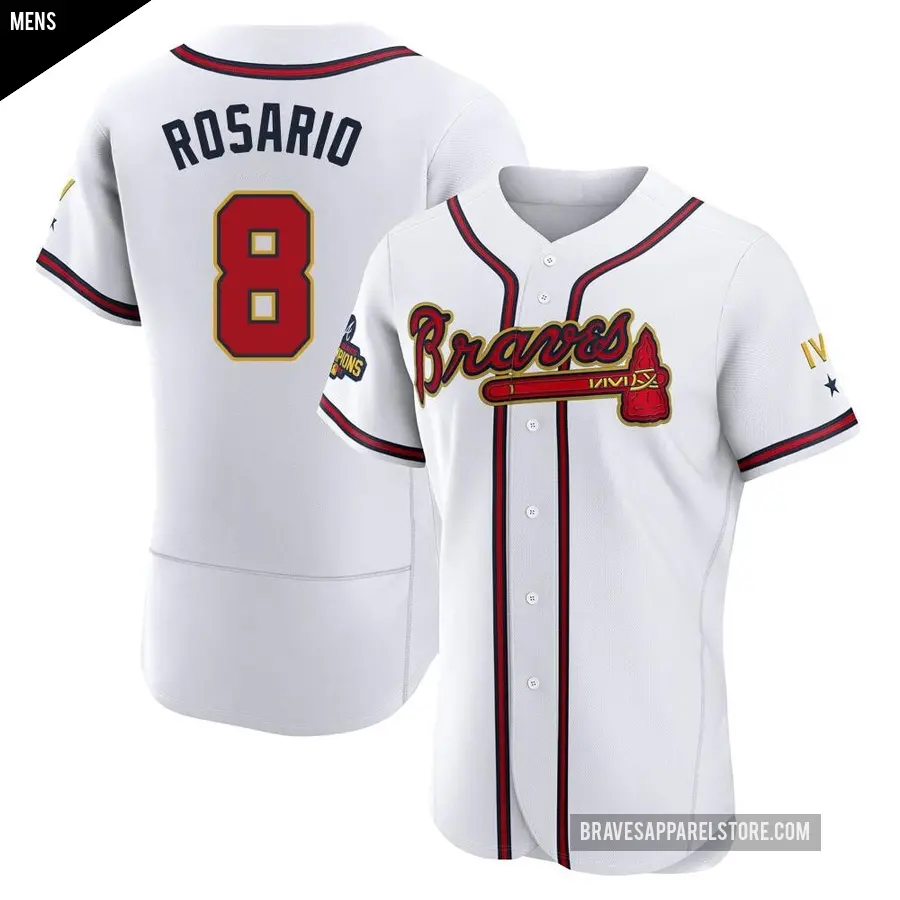 Men's Atlanta Braves ＃8 Eddie Rosario Authentic Gold White 2022 Program Jersey