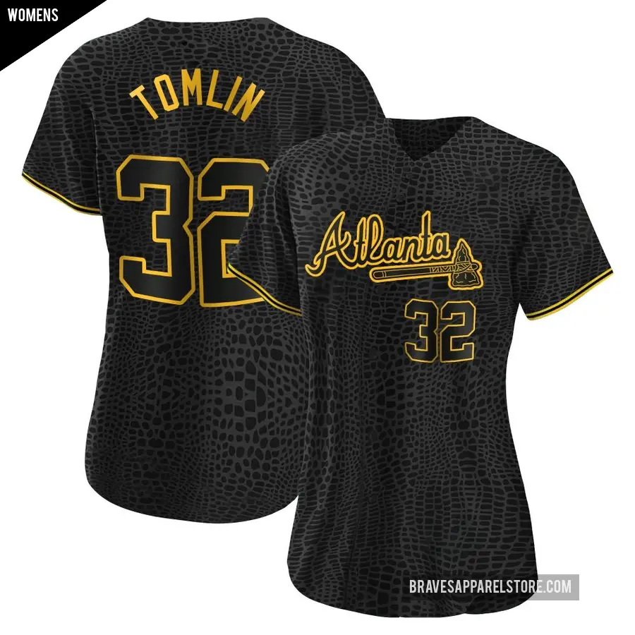 Women's Atlanta Braves ＃32 Josh Tomlin Authentic Black Snake Skin City Jersey