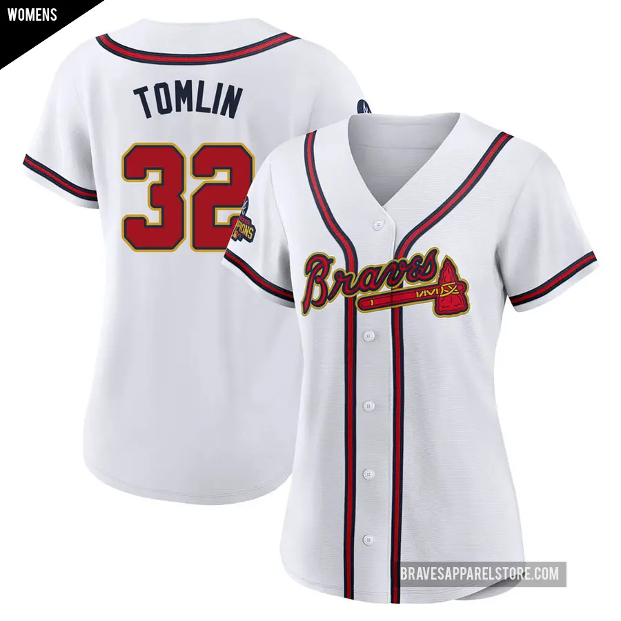 Women's Atlanta Braves ＃32 Josh Tomlin Authentic Gold White 2022 Program Jersey