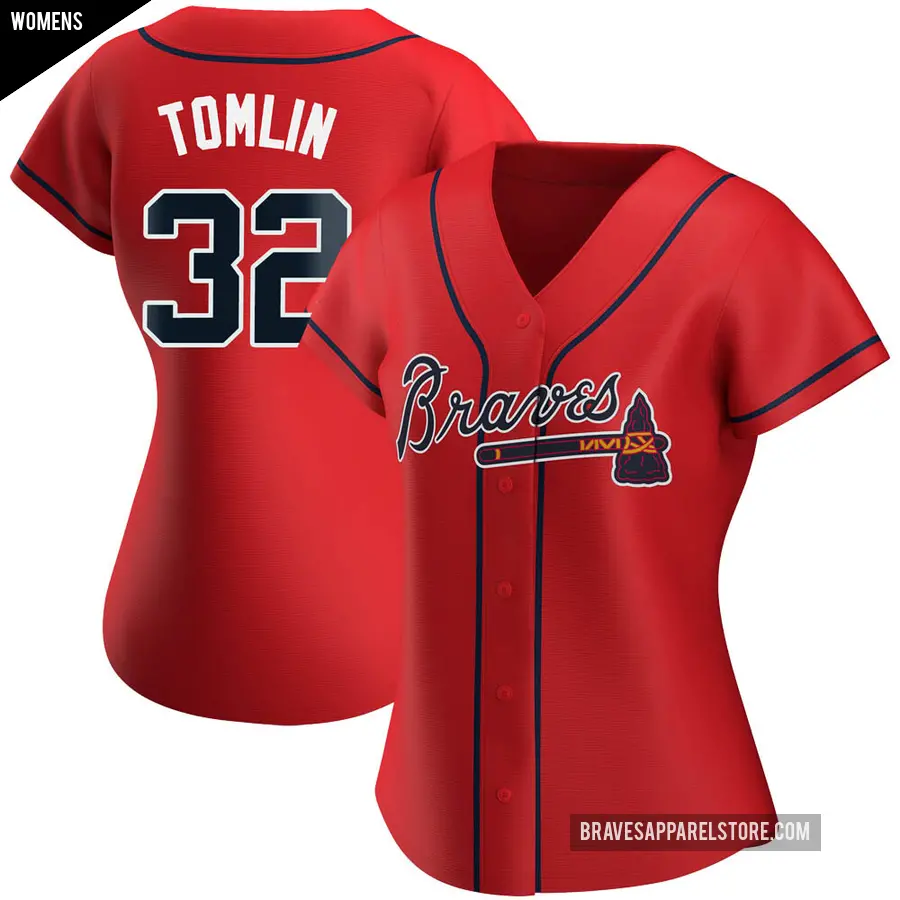 Women's Atlanta Braves ＃32 Josh Tomlin Authentic Red Alternate Jersey