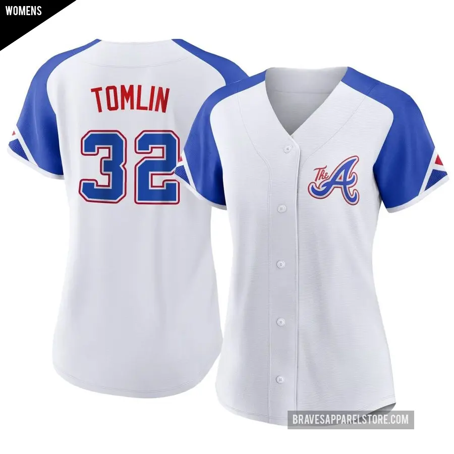 Women's Atlanta Braves ＃32 Josh Tomlin Authentic White 2023 City Connect Jersey