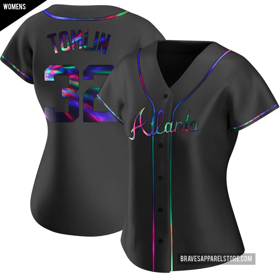 Women's Atlanta Braves ＃32 Josh Tomlin Replica Black Holographic Alternate Jersey