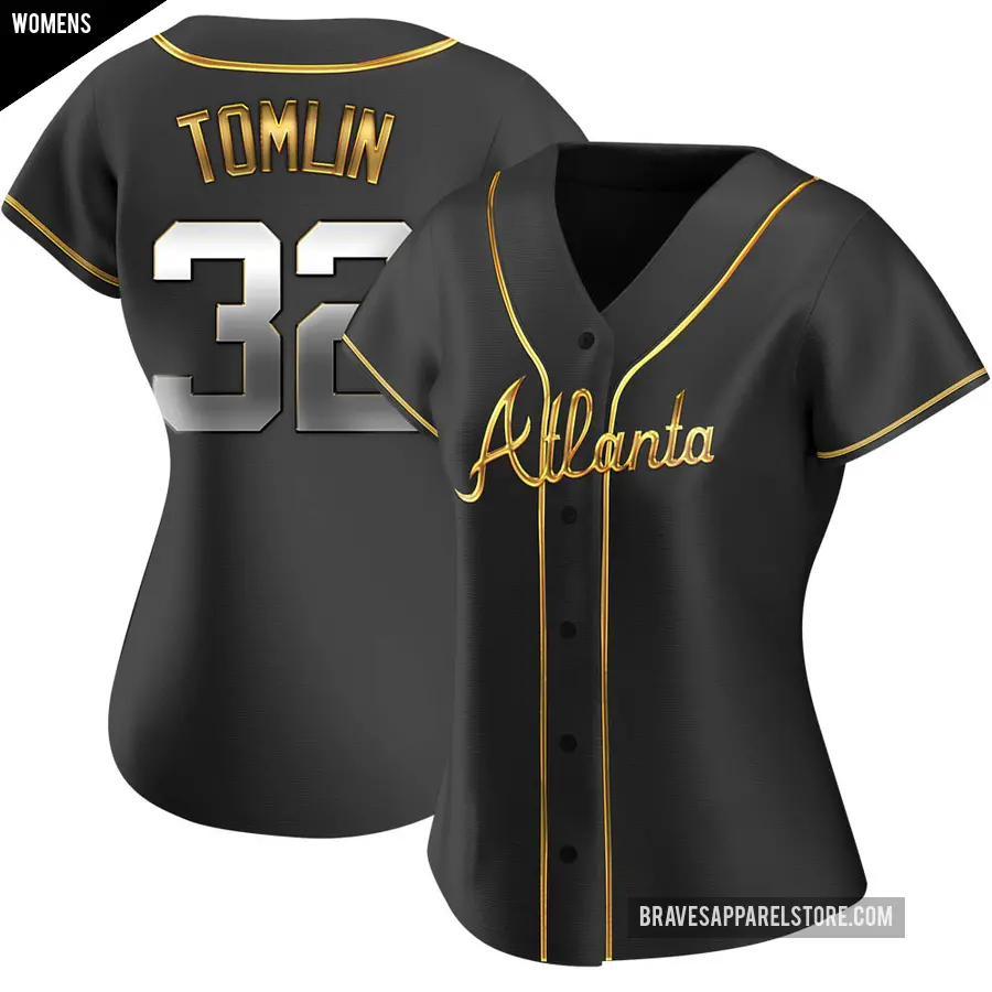 Women's Atlanta Braves ＃32 Josh Tomlin Replica Gold Black en Alternate Jersey