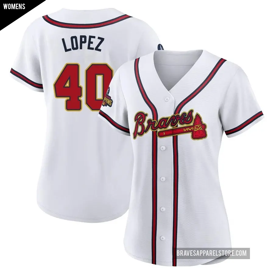 Women's Atlanta Braves ＃40 Reynaldo Lopez Authentic Gold White 2022 Program Jersey