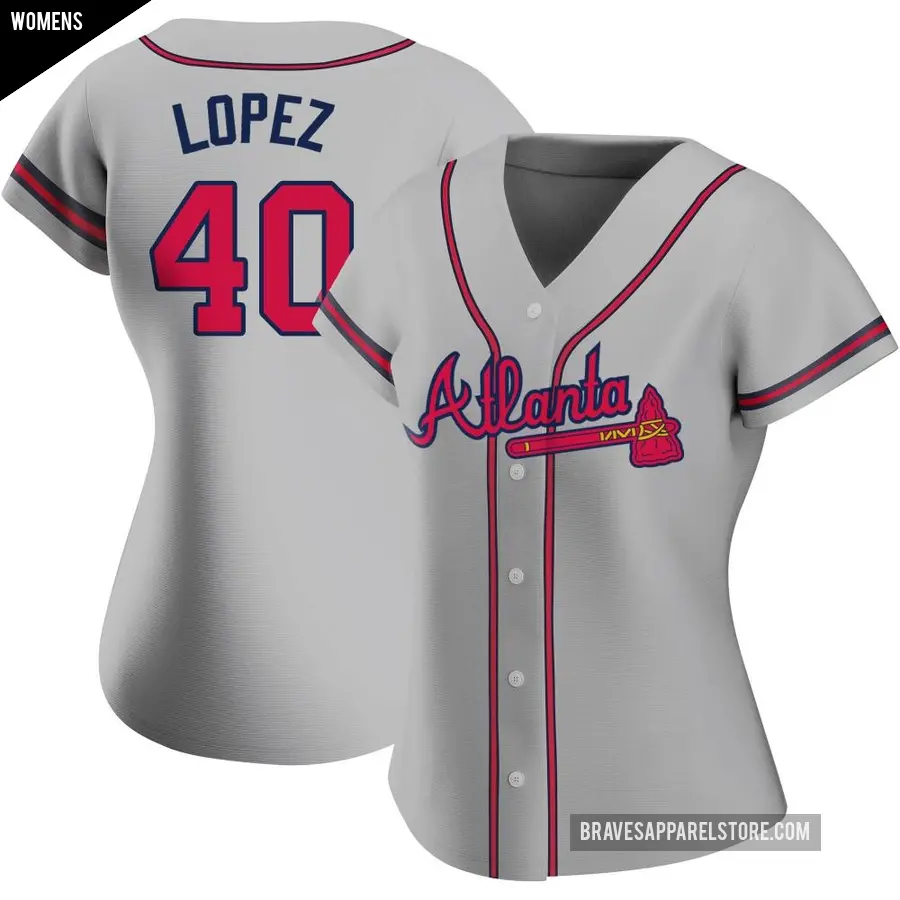 Women's Atlanta Braves ＃40 Reynaldo Lopez Authentic Gray Road Jersey