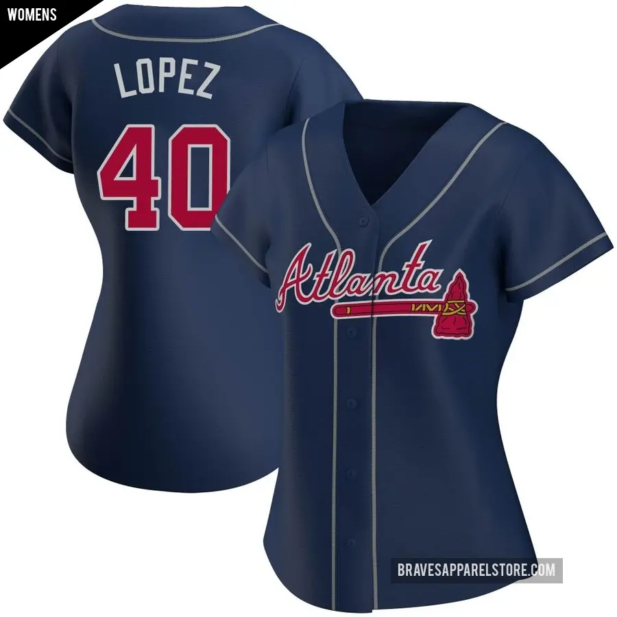 Women's Atlanta Braves ＃40 Reynaldo Lopez Authentic Navy Alternate Jersey