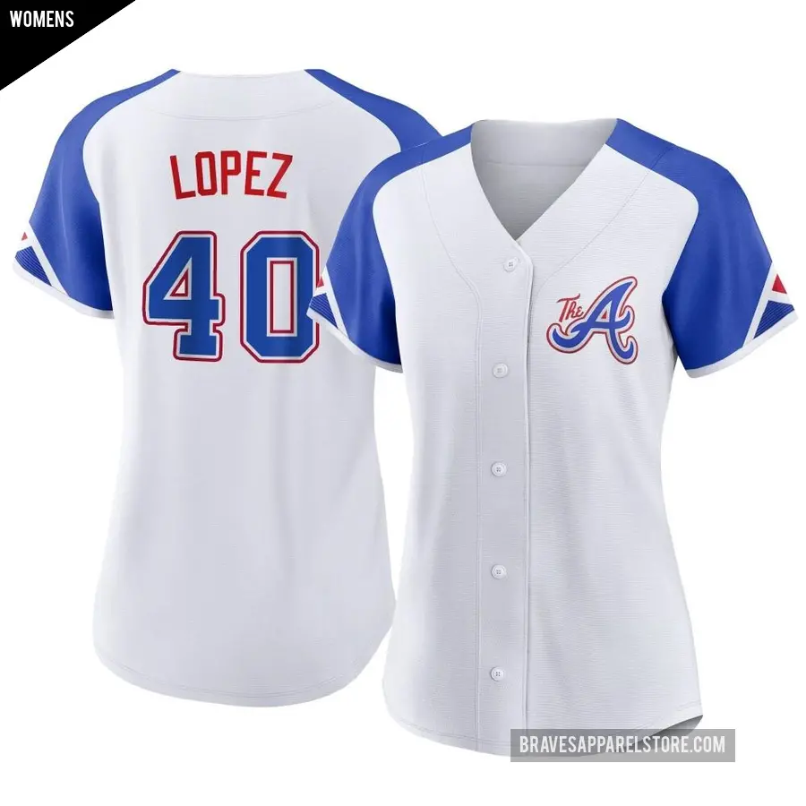 Women's Atlanta Braves ＃40 Reynaldo Lopez Authentic White 2023 City Connect Jersey