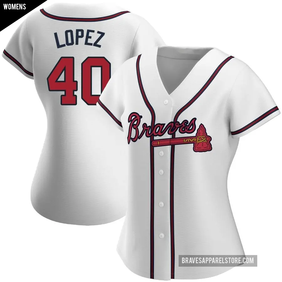 Women's Atlanta Braves ＃40 Reynaldo Lopez Authentic White Home Jersey